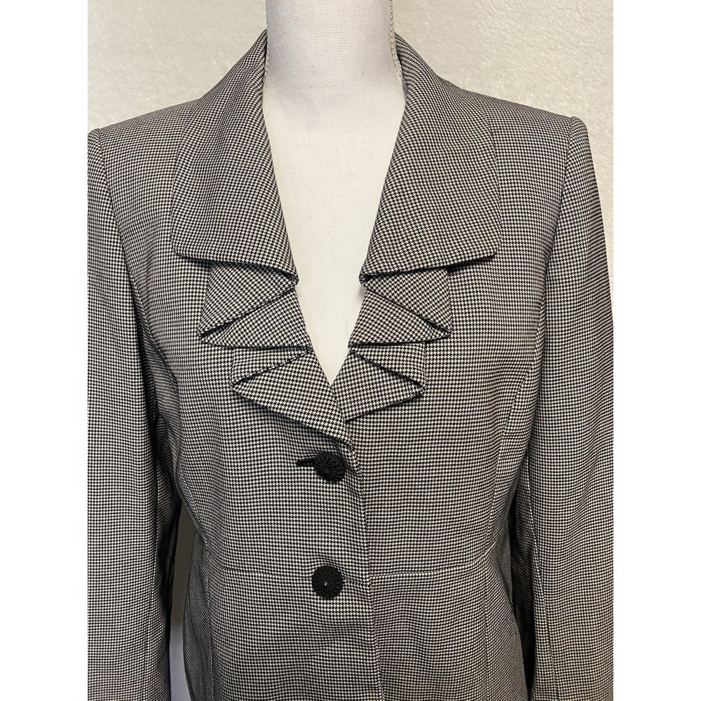 Kasper Black White Houndstooth 2 Button Career Work Casual Blazer Jacket Size 10 - Picture 2 of 5